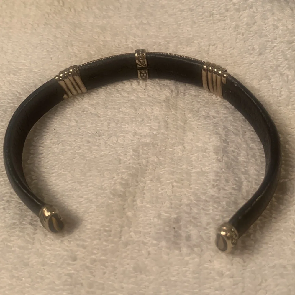 Unisex Black Leather Copper and Silver Cuff Bracelet